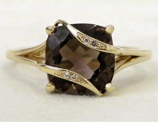 9k Yellow Gold 2.6ct Smoky Quartz & White Sapphire Ring