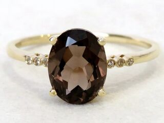 9k Yellow Gold 1.85ct Smoky Quartz & White Sapphire Ring