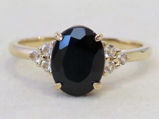9k Yellow Gold 2.4ct Black Sapphire & White Sapphire Ring