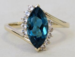 9k Yellow Gold 2.4ct London Blue Topaz & White Sapphire Ring