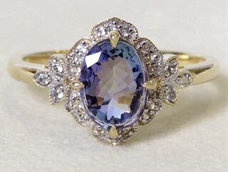 9k Yellow/White Gold 1.2ct Tanzanite & White Sapphire Ring