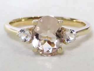 9k Yellow Gold 1.2ct Pink Morganite & White Sapphire Ring