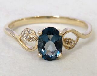 9k Yellow Gold London Blue Topaz & White Sapphire Ring