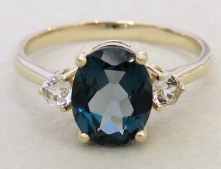9k Yellow Gold 2.5ct London Blue Topaz & White Sapphire Ring