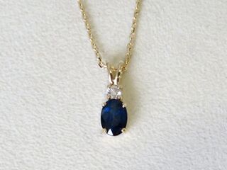9k Yellow Gold 1ct Blue Sapphire & 0.1ct Diamond Necklace (18