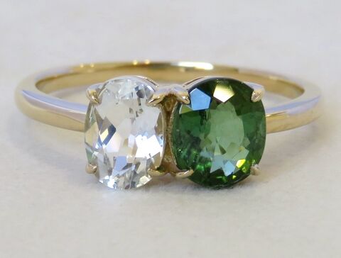 9k Yellow Gold 1.19ct Green Tourmaline & 0.81ct Aquamarine Ring