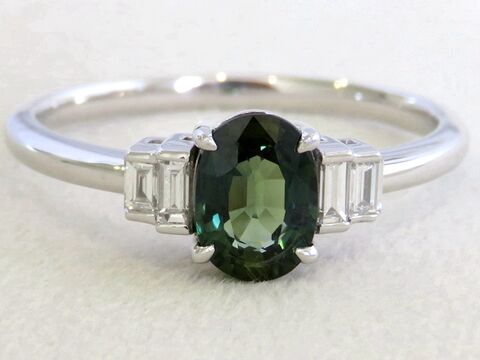 Platinum 1.2ct Teal Sapphire & 0.2ct Diamond Ring