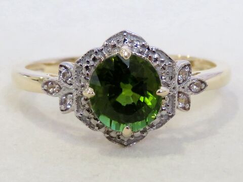 9k Yellow/White Gold 1.21ct Green Tourmaline & White Sapphire Ring