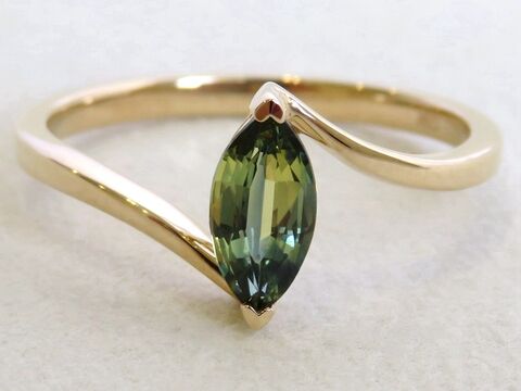 9k Yellow Gold Marquise-Cut Teal Sapphire Ring