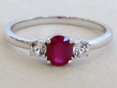9k White Gold Ruby & White Sapphire 3-Stone Ring