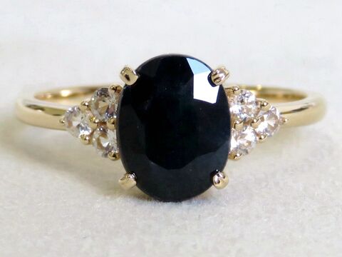 2.6ct Black Sapphire & White Sapphire Ring in 9k Yellow Gold