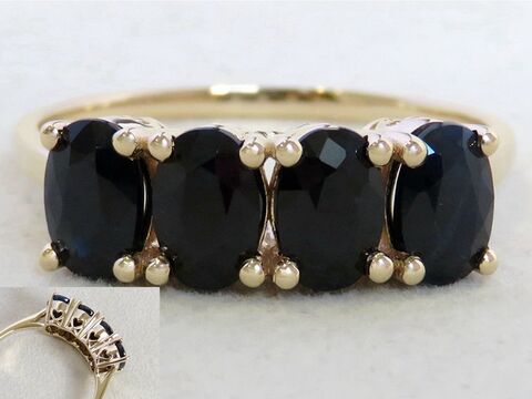 2.1ct Black Sapphire 4-Stone Ring in 9k Yellow Gold