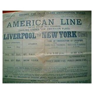 1915 American Line Shipping Embarkation Notice