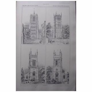 Stunning Large 1858 Lithograph of St. PETER'S MANCROFT - Norwich: St. JAMES - Chipping-Campden: St. MARY'S - Whiston: St. Andrew's - Whissendine