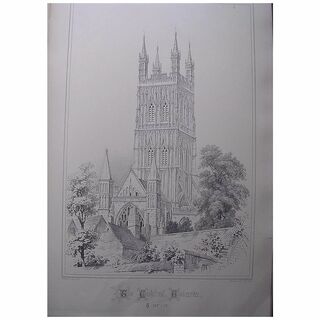 Stunning Large 1858 Lithograph of THE CATHEDRAL - GLOUCESTER - Gloucestershire