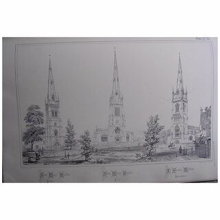 Stunning Large 1858 Lithograph of St. MARY'S - Rushden: St.MARY'S - Thaxted : ALL SAINTS' - Moulton