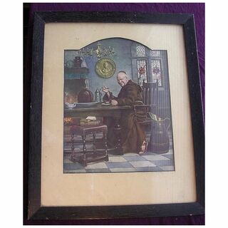 Vintage A.L. GRACE Framed Print of Jolly Monk With Plum Pudding
