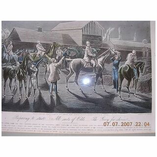 Victorian Large Hand Coloured Engraving ' The First Steeple Chase On Record'