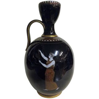 RARE English Greek Revival Mirror Black Glazed Pottery Vase - Circa 1860