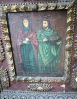 Antique Oil on Canvas Painting of Mary & Jesus -19th Century Peruvian