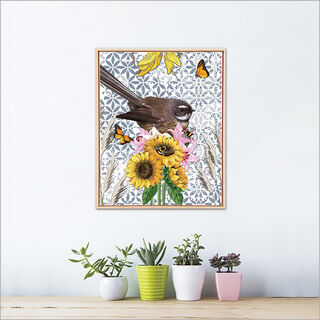 Framed printed Canvas wall art: Floral Fantail