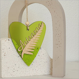 Ornament Heart 8: Silver Fern Aotearoa
