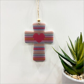 Hanging Ornament Printed : Cross 7 (red heart)