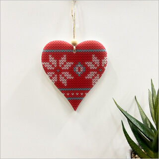 Hanging Ornament Printed : Heart 8 (red knit)