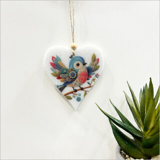 Hanging Ornament Printed : Heart Bird 1  (right open wings)