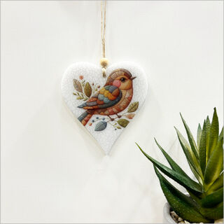 Hanging Ornament Printed : Heart Bird 2 (right closed wings)