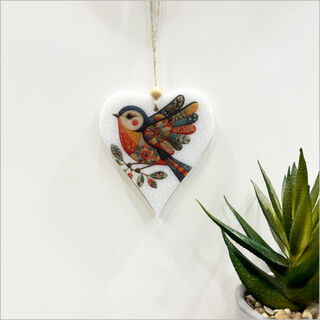 Hanging Ornament Printed : Heart Bird 3 (left open wings)