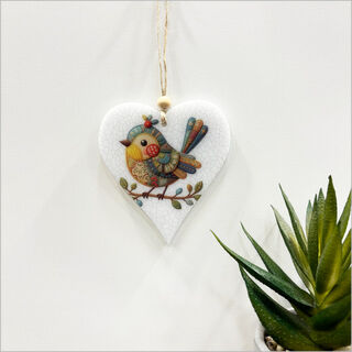 Hanging Ornament Printed : Heart Bird 4 (left closed wings)