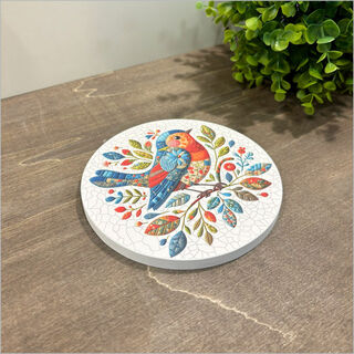 Canvas Circle Patchwork Bird 2 (right blue)