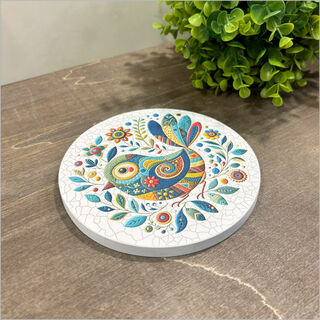 Canvas Circle Patchwork Bird 4 (left blue)