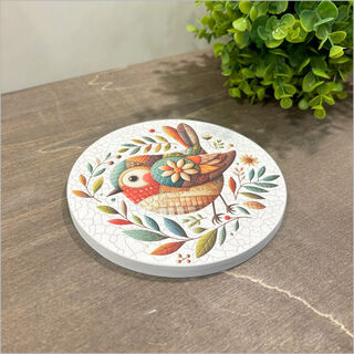 Canvas Circle Patchwork Bird 3 (left brown)