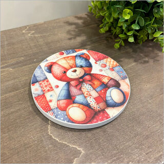 Canvas Circle Patchwork Bear 1(red)