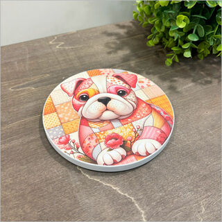 Canvas Circle Patchwork Bulldog 1(pink)