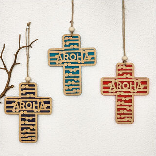 Hanging Ornament : Cross 9 (Koru+Aroha 1)