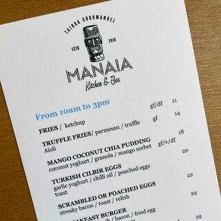 Manaia Kitchen and Bar's new look menu