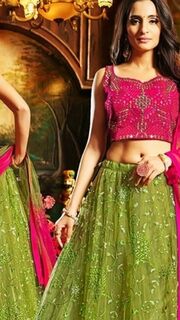 enhance your beauty wearing this lime green lehenga