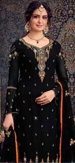 Dazzling black georgette suit with  beautiful embroidery and stones work