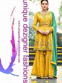 Brighten up your wardrobe with this elegant mustard yellow sharara