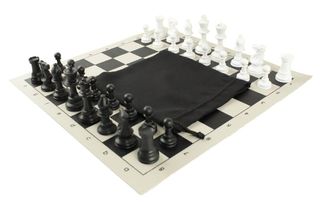 12 x Plastic Chess Pieces, Board and Bag