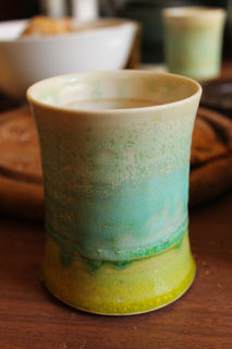 Beautifully glazed cup of a Master's Ceramics student from Dunedin School of Art