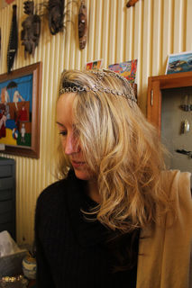 Sophie wearing a John Z Robinson headpiece, Dunedin