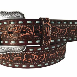 Roper Carved Leather with Blue Stitch Belt