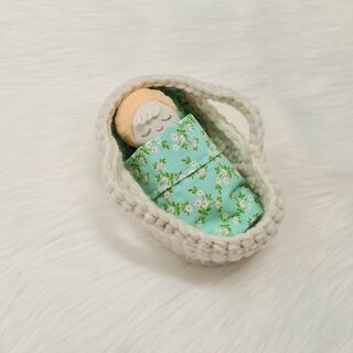Mini Baby Doll with Mose Basket - Green Floral