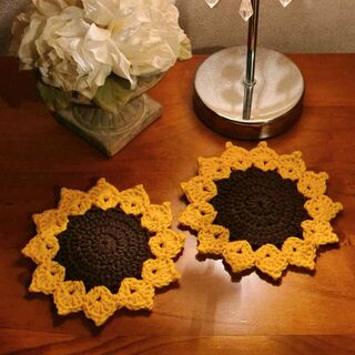 Crocheted Sunflower Coasters - Set of 2