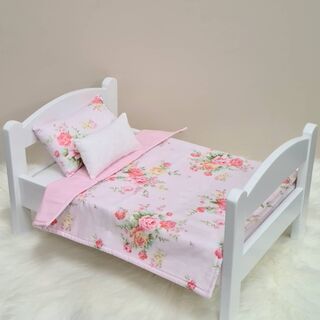 Dolls Bed, Cot or Pram Bedding Set - Pale Pink Floral