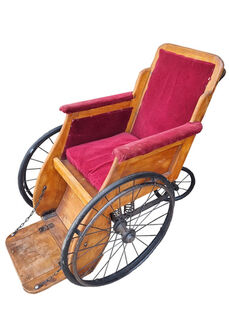 Wheelchair (I) Solid Wood Frame Maroon Seat (H: 1.2m W: 0.62m D: 0.72m)